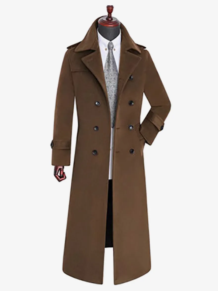 Vestes Pour Hommes Manteaux Long Croisé Col Rabattu Décontracté Camel Élégant