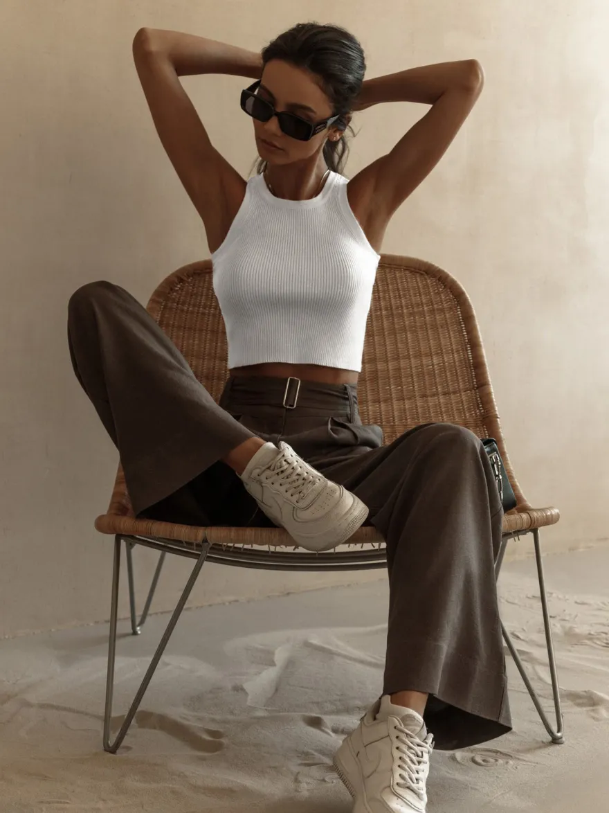 Violet Cami Top Col Rond Chic Femmes Camisoles