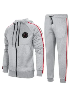 Vêtements D'actif Hommes 2 Pièces À Manches Longues À Capuche Gris Noir