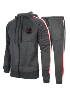 Vêtements D'actif Hommes 2 Pièces À Manches Longues À Capuche Gris Noir