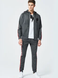 Vêtements D'actif Hommes 2 Pièces À Manches Longues À Capuche Gris Noir