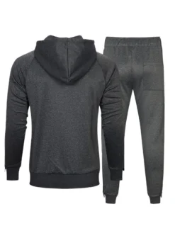 Vêtements D'actif Hommes 2 Pièces À Manches Longues À Capuche Gris Noir
