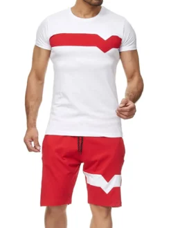 Vêtements d'actif pour hommes Bloc de couleur 2 pièces manches courtes Bijou col jaune