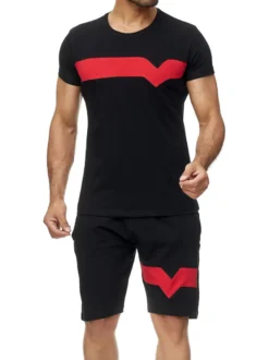 Vêtements d'actif pour hommes Bloc de couleur 2 pièces manches courtes Bijou col jaune