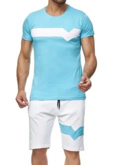Vêtements d'actif pour hommes Bloc de couleur 2 pièces manches courtes Bijou col jaune