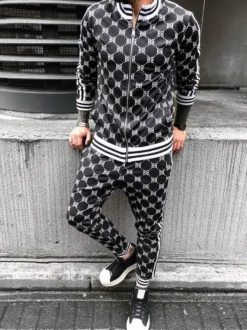 Vêtements d'active pour hommes 2 pièces imprimées à manches longues noir