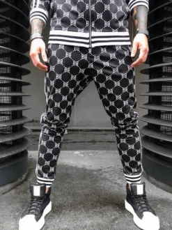 Vêtements d'active pour hommes 2 pièces imprimées à manches longues noir