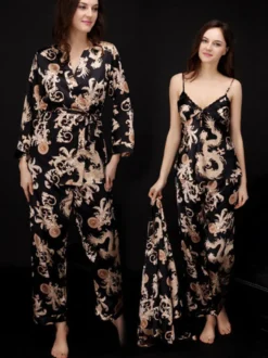 Vêtements d'intérieur à col rabattu et manches longues aspect soie