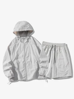 Vêtements Ensemble De Sport Hommes Gris Clair Veste Décontracté Short