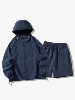 Vêtements Ensemble De Sport Hommes Gris Clair Veste Décontracté Short