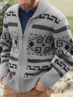 Vêtements pour hommes Cardigan pour hommes Pulls pour hommes Cardigans pour hommes Chic Manches longues Gris kaki Confortable