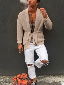Vêtements pour hommes Cardigan pour hommes Pulls pour hommes Cardigans pour hommes Chic Manches longues Vert Noir Élégant